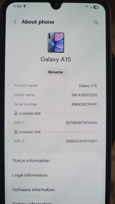 Vand   Samsung Galaxy A15 5G 128GB 4GB RAM Dual