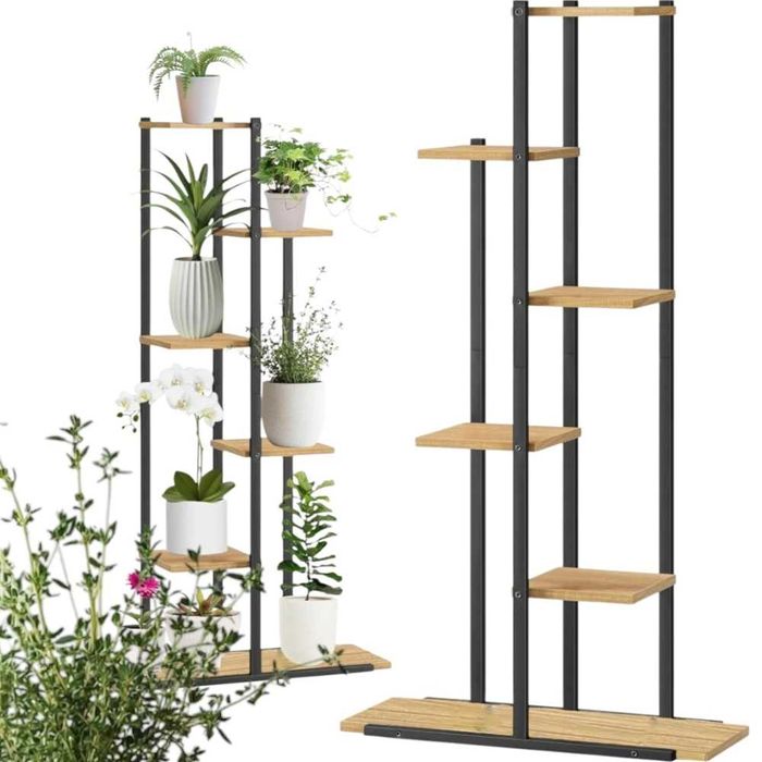 Нов Цветарник саксии черна/ бяла метална рамка, 6 етажерки