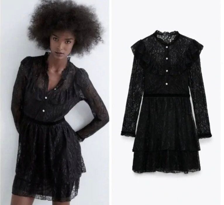 Черна рокля с дантела Zara