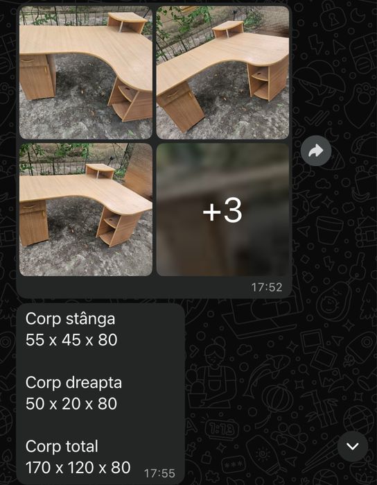 Birou pe colt cu polita suspendata si comoda tv