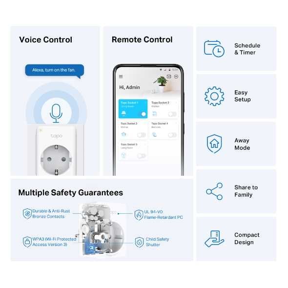 Priza inteligenta TP-Link Mini Tapo P100, Wi-Fi, 2300W, 10A,Alb