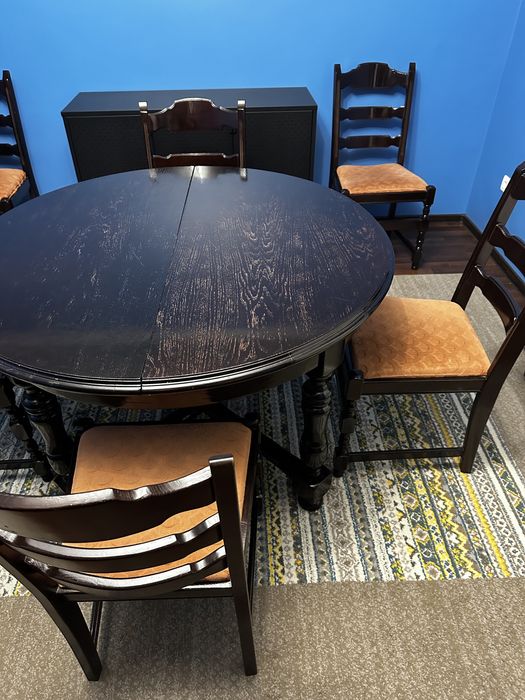 Masa antica din lemn masiv cu 6 scaune