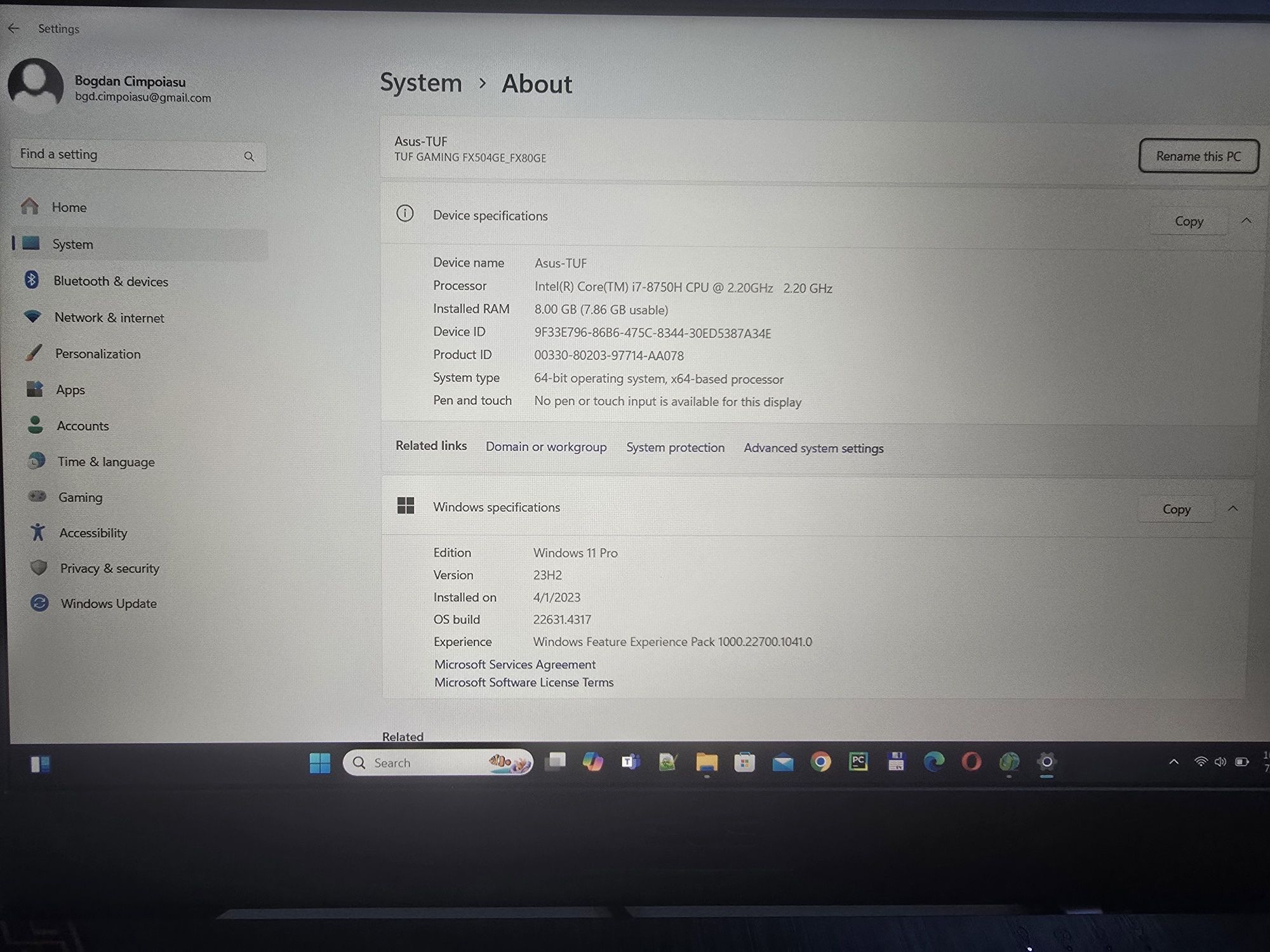 Laptop ASUS TUF FX504GE 15.6", 8 GB DDR4, i7-8750H, GTX 1050 Ti, 1 Tb