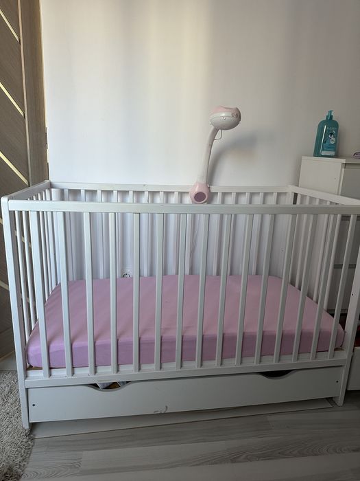 Pătuț pentru copii cu sertar New Baby BASIC alb