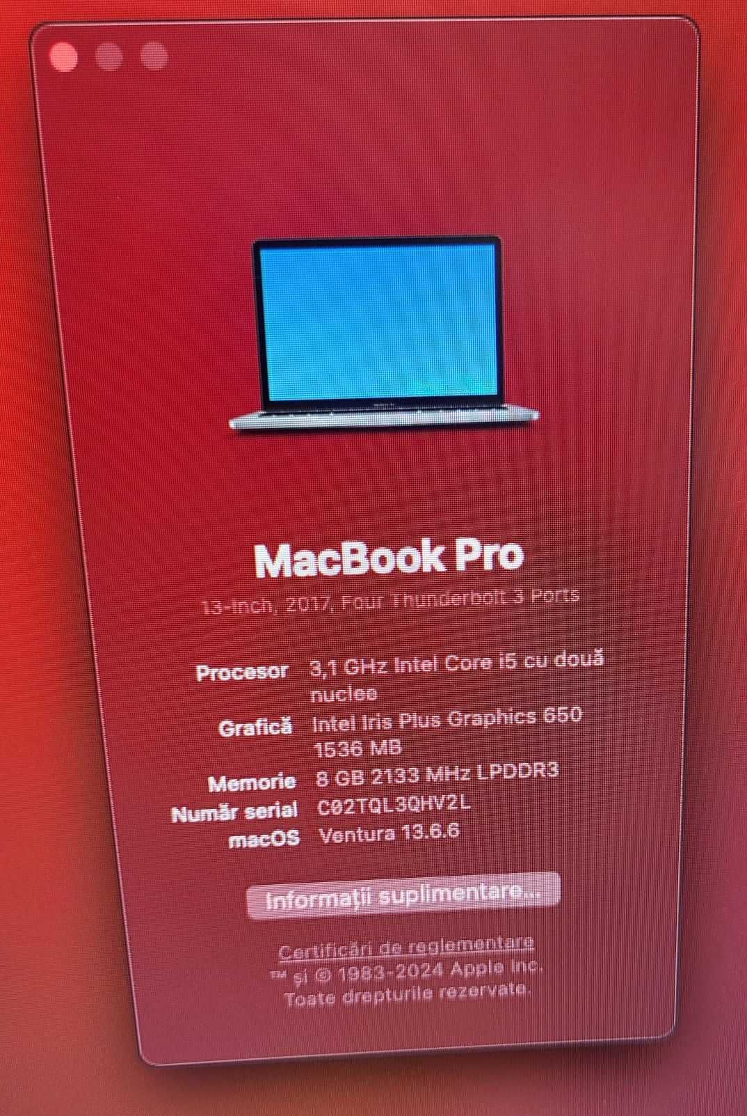 Placa de Baza MacBook Pro 13 a1706 2017/ i5 3,1GHZ /8GB 256ssd