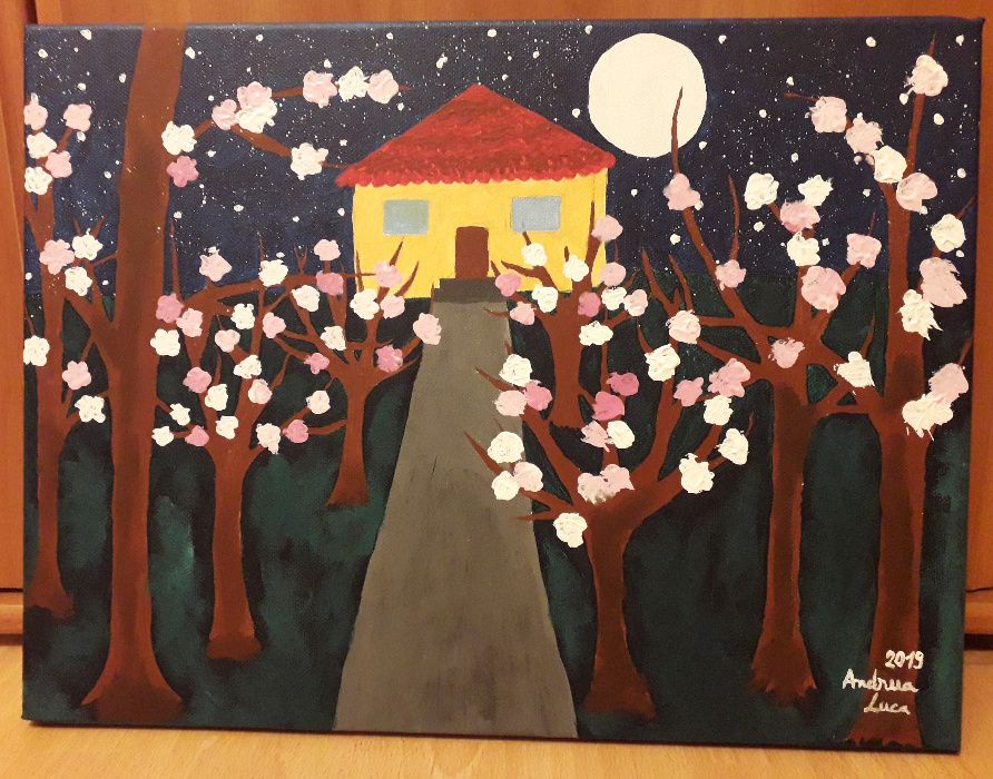 Tablou in acrilic - casa in livada