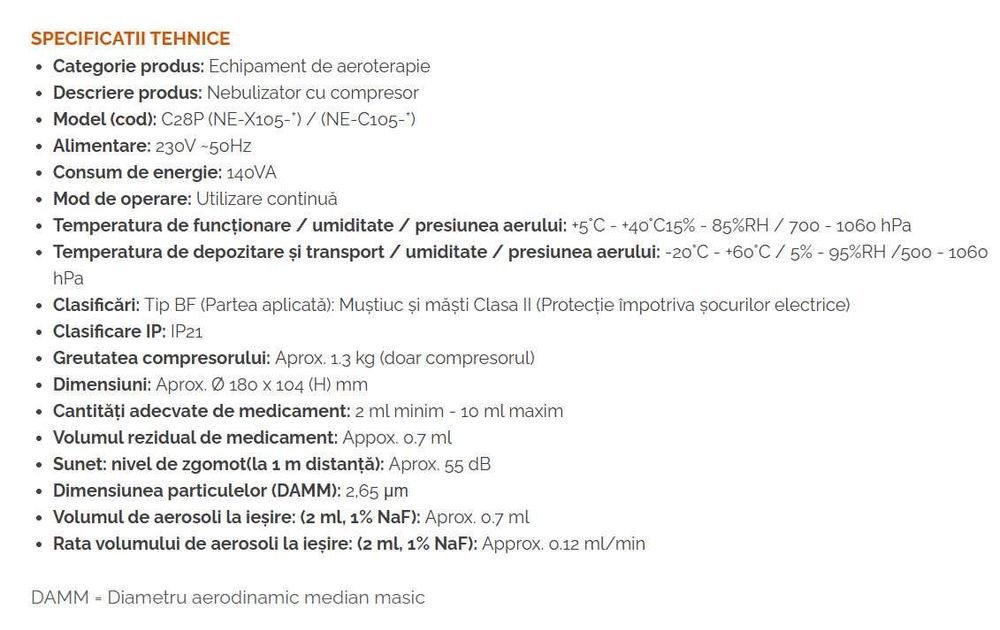 Nebulizator cu compresor Omron C28 Plus, tehnologie AdvancedValve 12ml