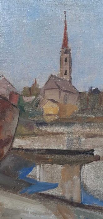 Tablou vechi - barca pe mal - semnat Patko Karoly