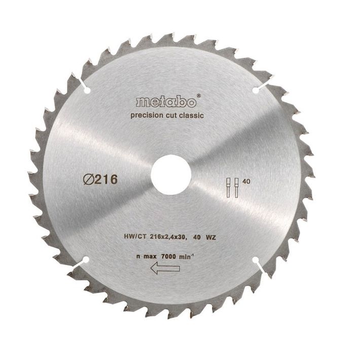 Panza fierastrau circular METABO, 216x30x2.4 mm, pentru lemn, 40 T