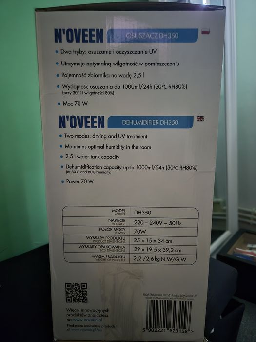 Dezumidificator si purificator de aer N'OVEEN DH350, 1000ml / 24h