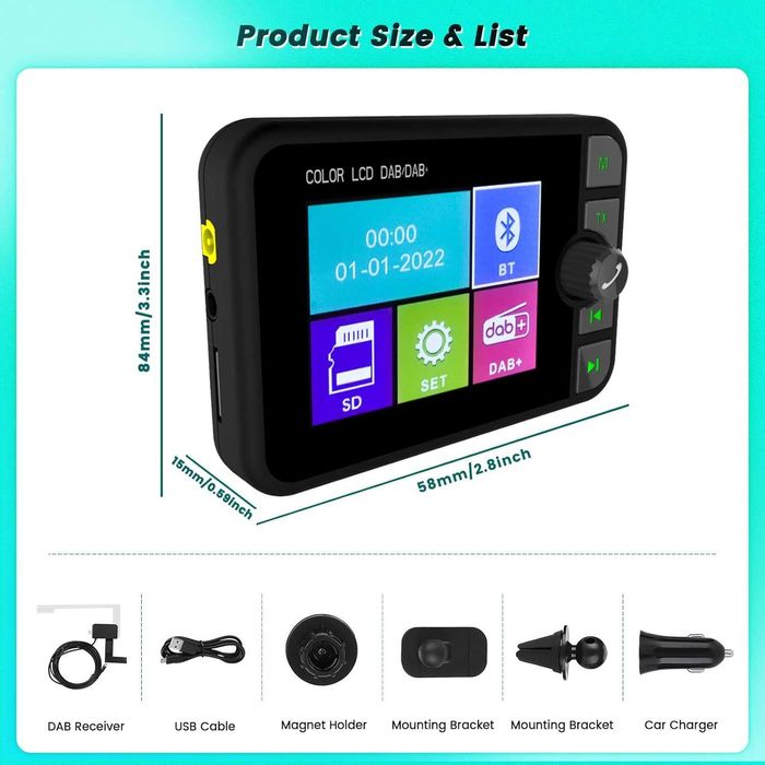 Hikity преносим DAB адаптер за кола с Bluetooth и LCD дисплей