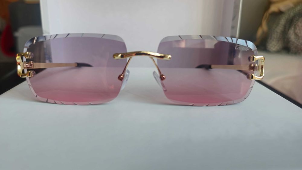 Pachet Ochelari de soare Cartier rimless Diamond Cut light pink