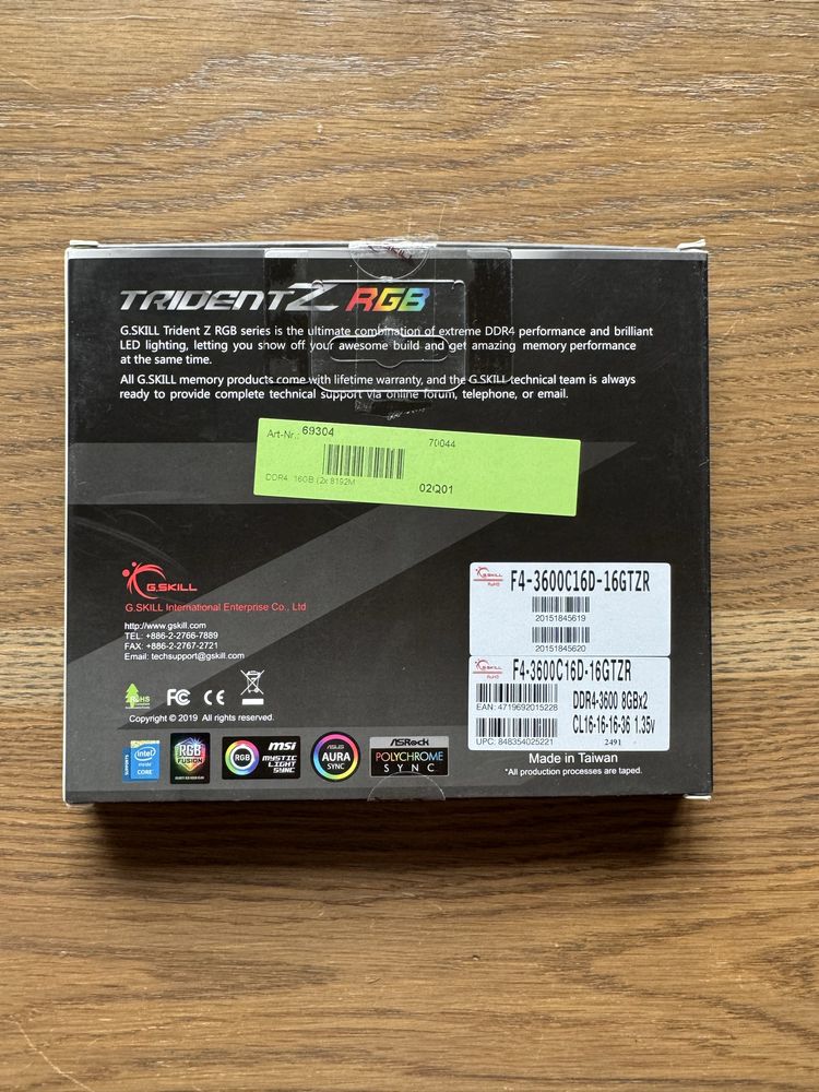 Рам памет DDR4 2x8GB G.Skill Trident Z RGB F4-3600C16D-16GTZR