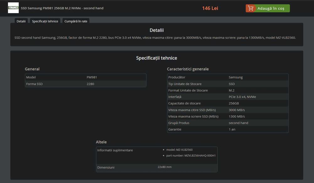 SSD NVMe SAMSUNG 981 256GB  M.2 2280 PCIe M2