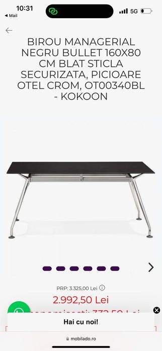 Birou sticla securizata 160/80 cm