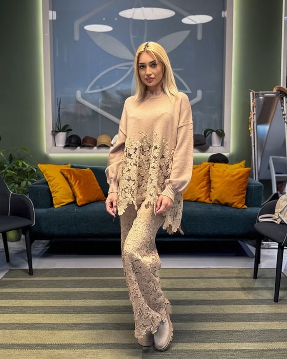 Комплект цвят шампанско акцент дантела