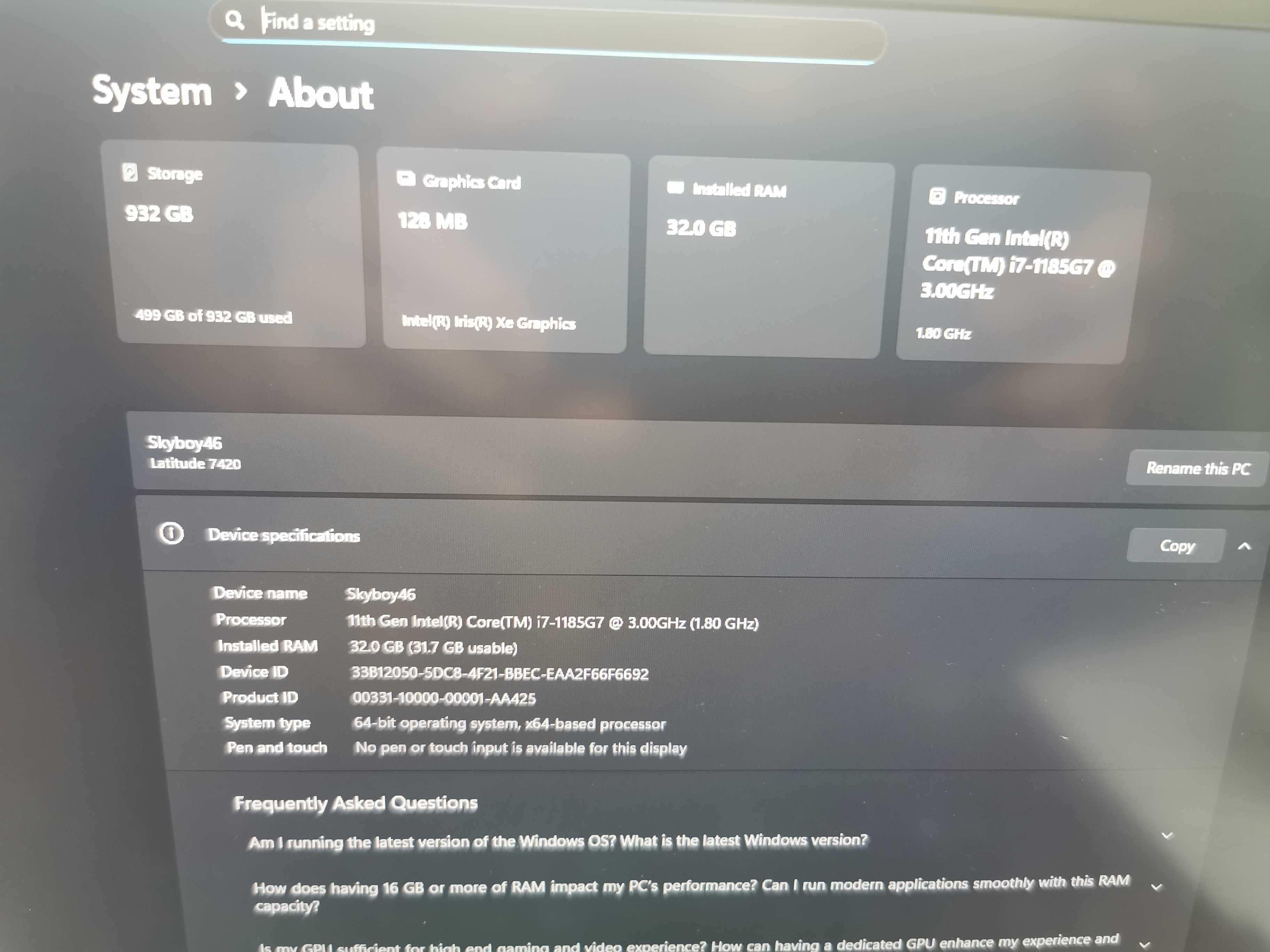 Лаптоп Dell Latitude 7420, Intel Core i7 1185G7, 32GB RAM DDR4/1TB /4K