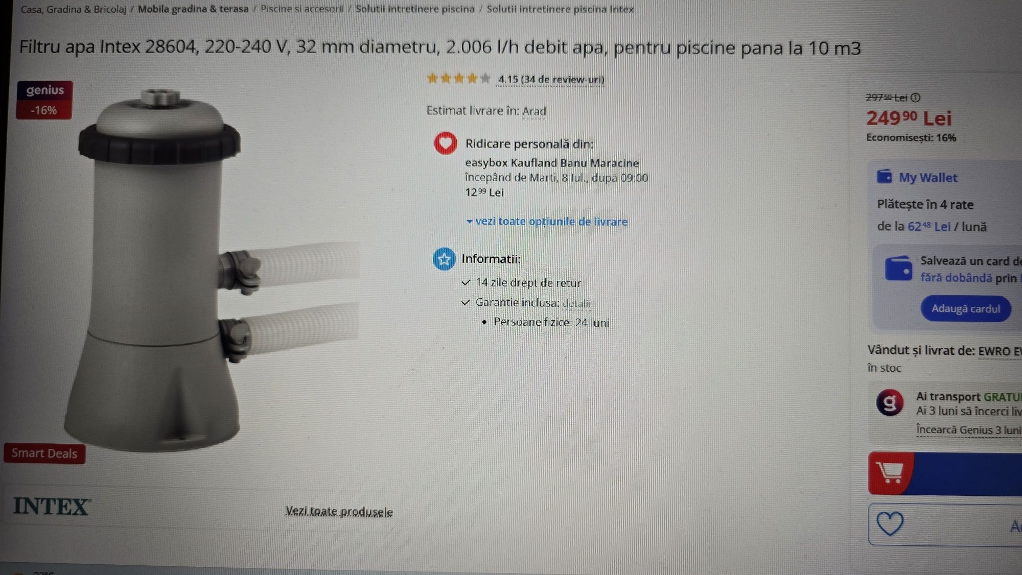 Pompa filtru apa Intex 28604  10 m3