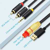 USB оптичен цифров аналогов аудио кабел към 3,5 mm + 2 RCA жак