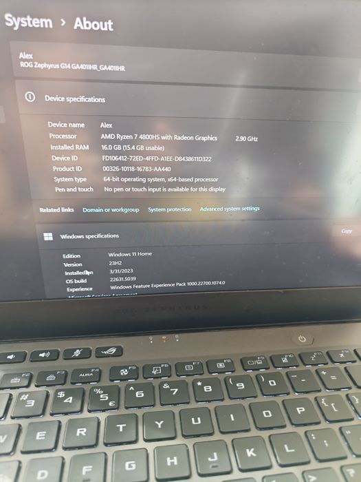 ASUS ROG Zephyrus G14 GA401IHR, Ryzen 7 4800HS, 16GB RAM, 512GB SSD