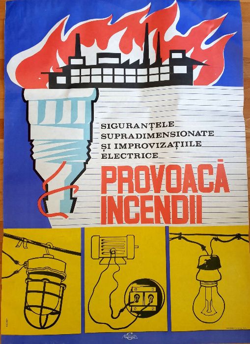 Afis / poster vechi perioada comunista - Incendii / Incendiu