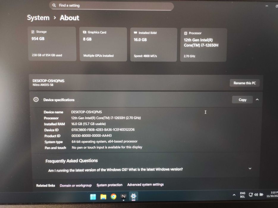 Acer Nitro 5, RTX 4060 8gb, i7 12th gen, 1tb ssd, 16gb ram