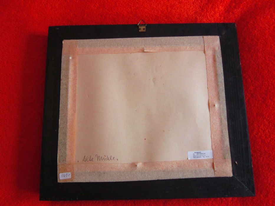 Craciun cadou rar Biserica si moară la apus semnat pictura sticla