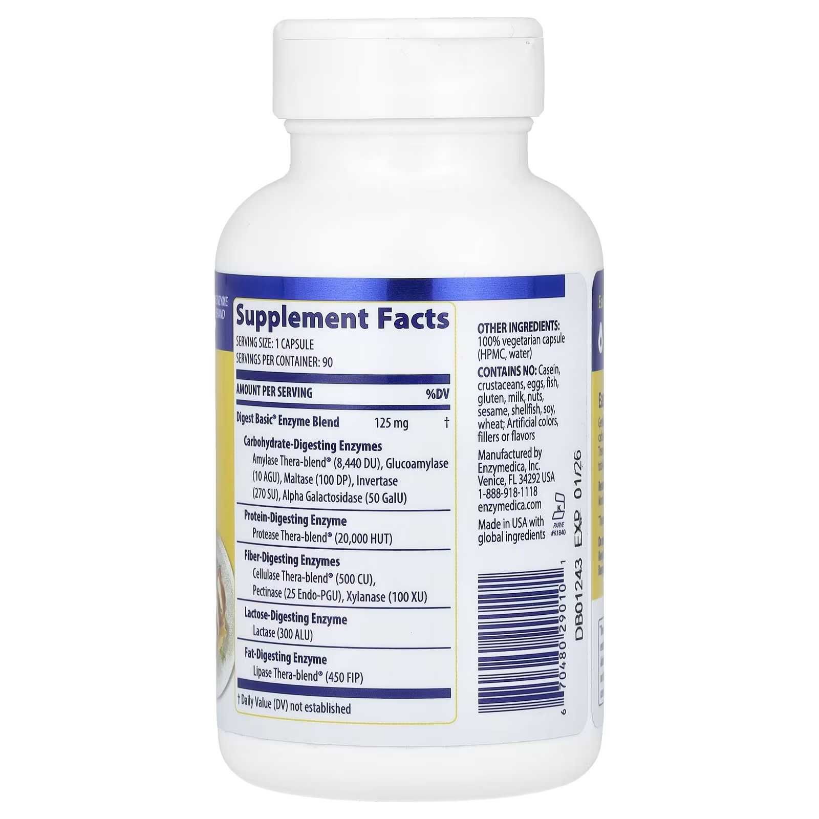 Enzymedica, Digest Basic, добавка с основными ферментами, 90 капсул
