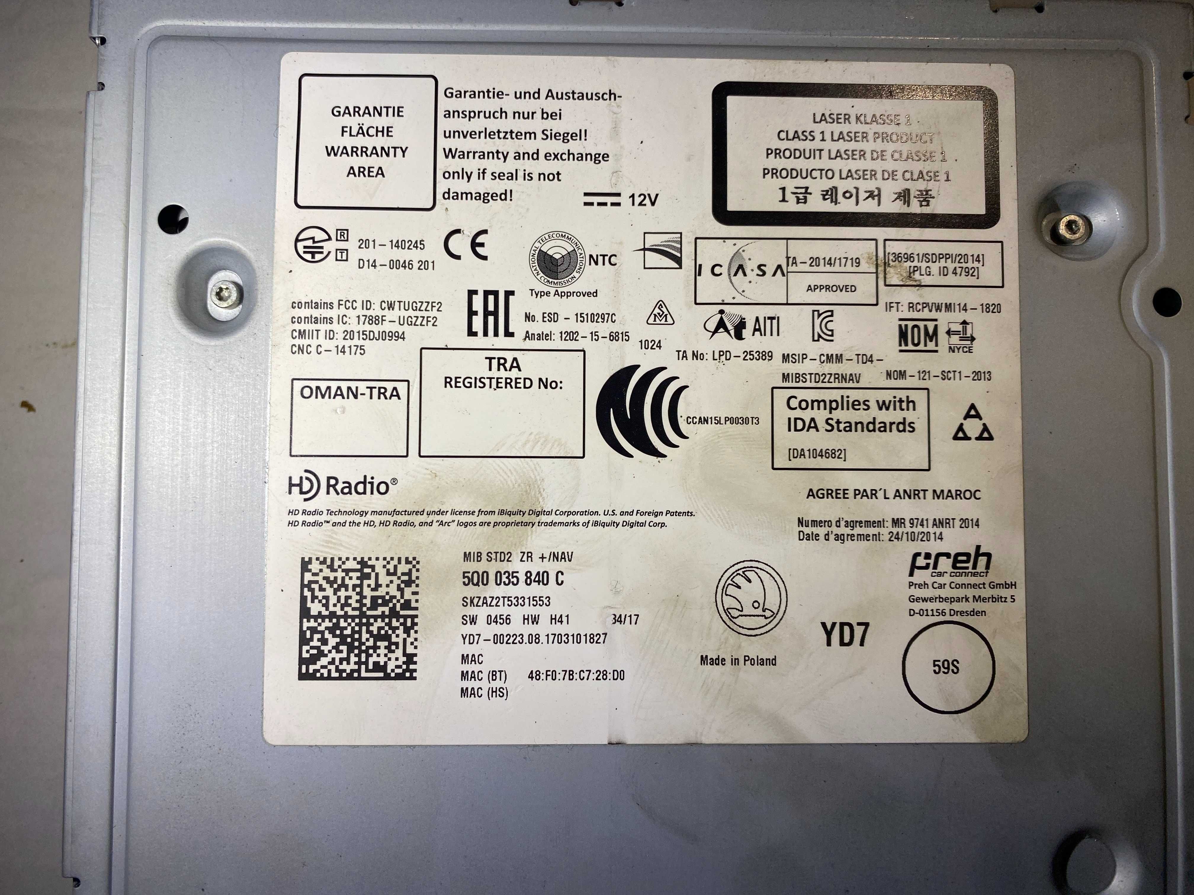 Радио, 5Q0035840C, модул, MMI,USB,Skoda Octavia, Шкода Октавия 2018