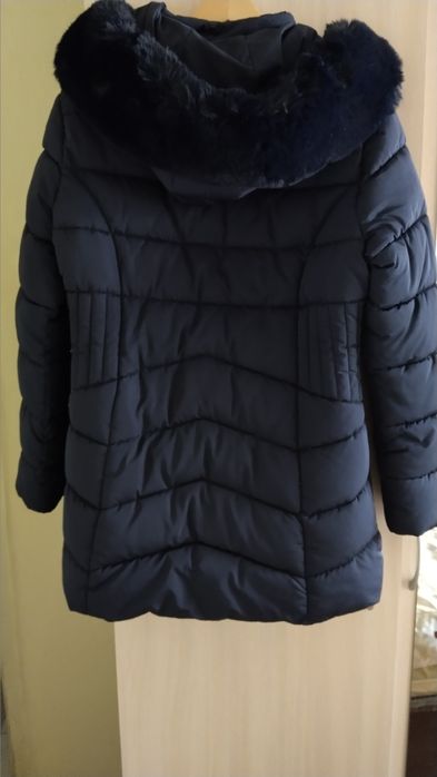 Дамско тъмносиньо зимно яке с топла подплата, Размер 2 XL