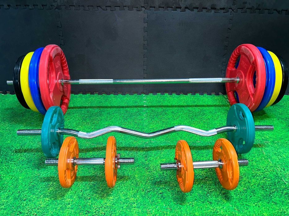 Pachet Fitness Discuri de fier cauciucate cu prindere - 185 kg