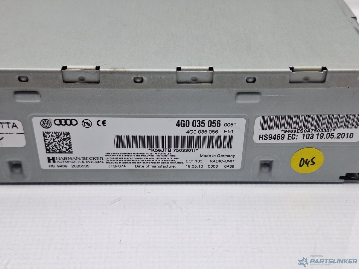 Unitate radio AUDI A4 IV Avant (8K5, B8) [ 2007 - 2015 ] TDI (CJCD, CMFB, CSUA) 110KW|150HP OEM 4G0035056