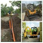 Miniexcavator lucrari gradina săpat drenaj taluzat canalizare
