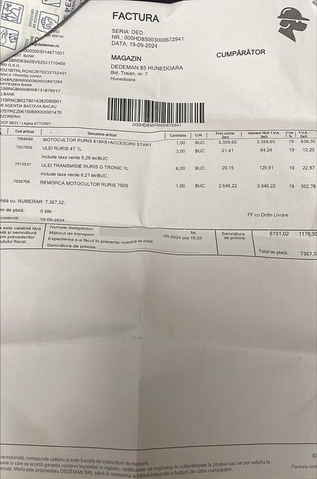 Motocultor Ruris 818KS + Remorca + roti metalice + Motoferastrau NOI