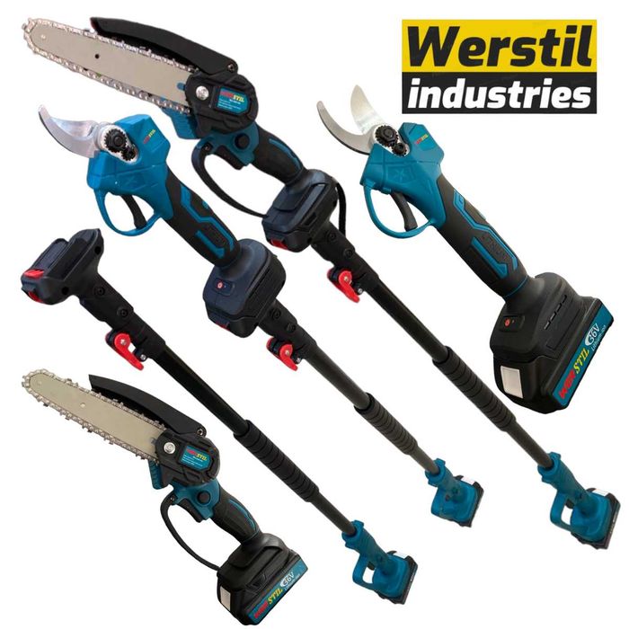 3в1 Телескопичен Прът Акумулаторна Ножица и Резачка