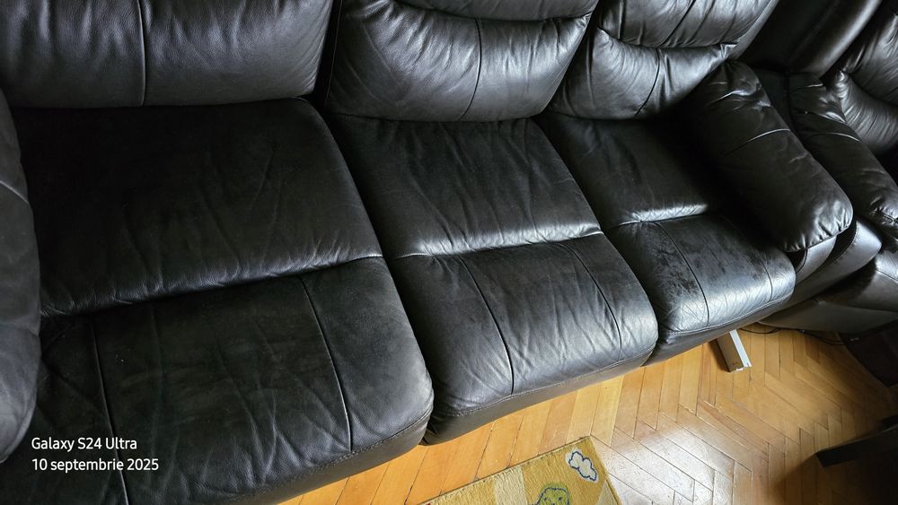 Set canapea 3 locuri + 2 fotolii recliner pret pe bucata piele eco