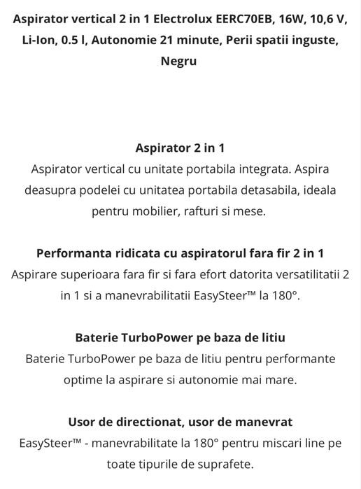 Aspirator 2 in 1 fara fir Electrolux
