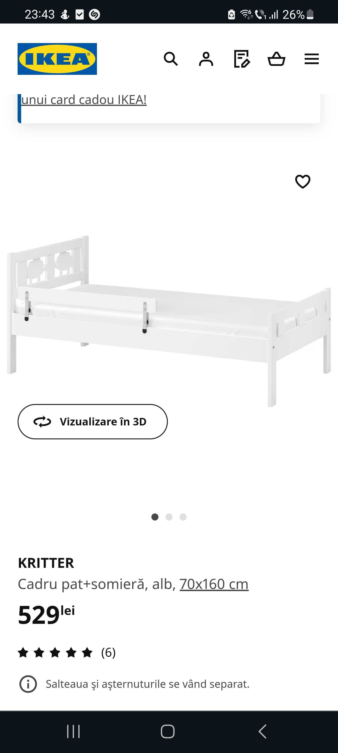 Pat copil Kritter -ikea, 70x160 cu saltea cadou