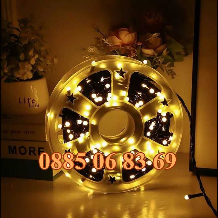 Коледни лампички 20 метра на макара, синя светлина, водоустойчиви