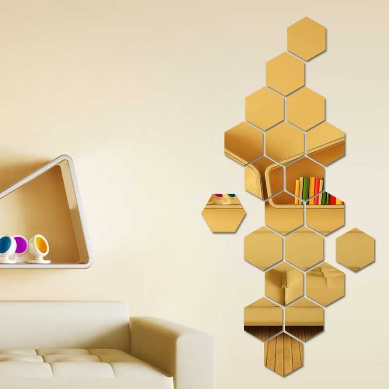 Set Oglinzi Design Hexagon Gold 12 buc. Oglinzi Decorative Acrilice