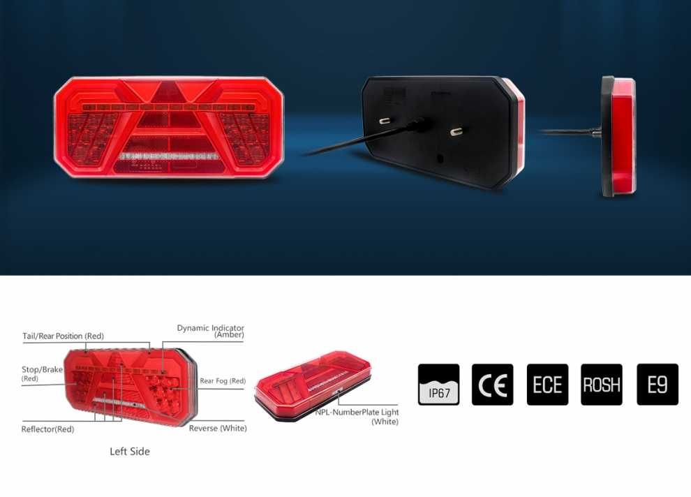 Комплект 30 см LED Стопове 12-24V за ремаркета каравани бусове камиони