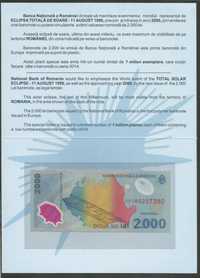 Bancnota 2000 lei cu eclipsa in folder BNR sau schimb cu diverse