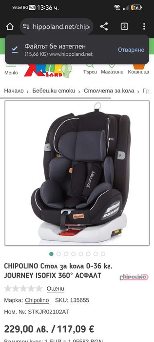 Детски стол за кола Chipolino Journey isofix 360, 0-36 кг.