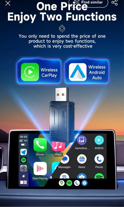 2024 HEYINCAR Wireless CarPlay Android Auto Wireless Adapter