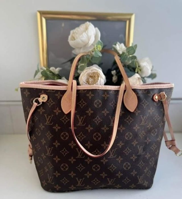 Geanta damă LV Neverfull, portofel simplu atasat, saculet, etichetă