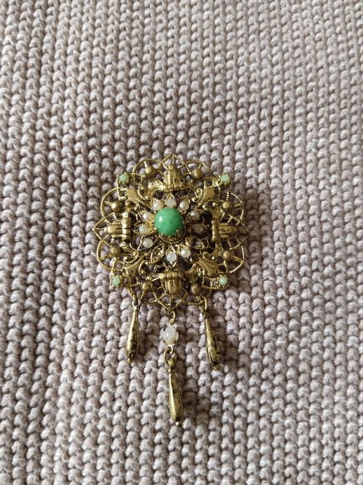 Старинная брошь из латуни с позолотой, пр-во Чехословакия, 70- е г.