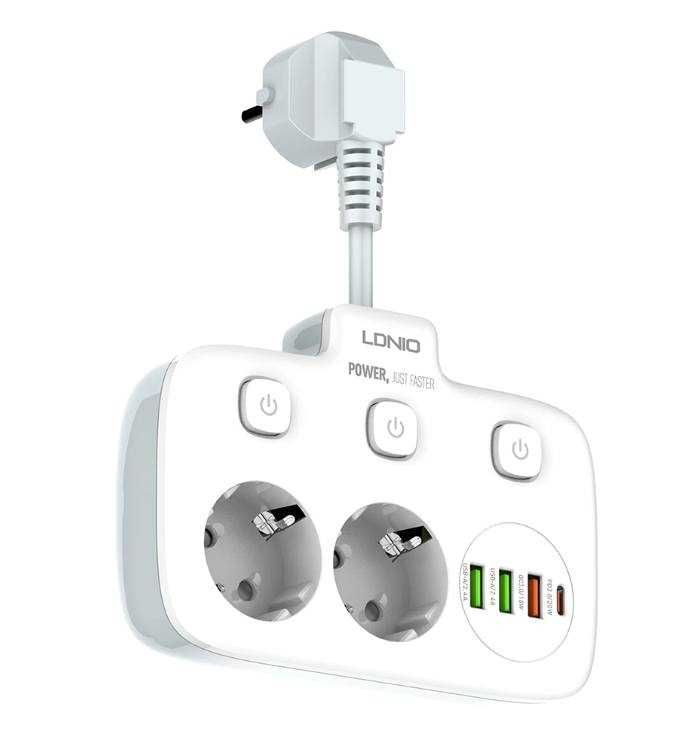 Разклонител LDNio SE2435 SS000196,220V, 2 гнезда и 3 USB + Type C