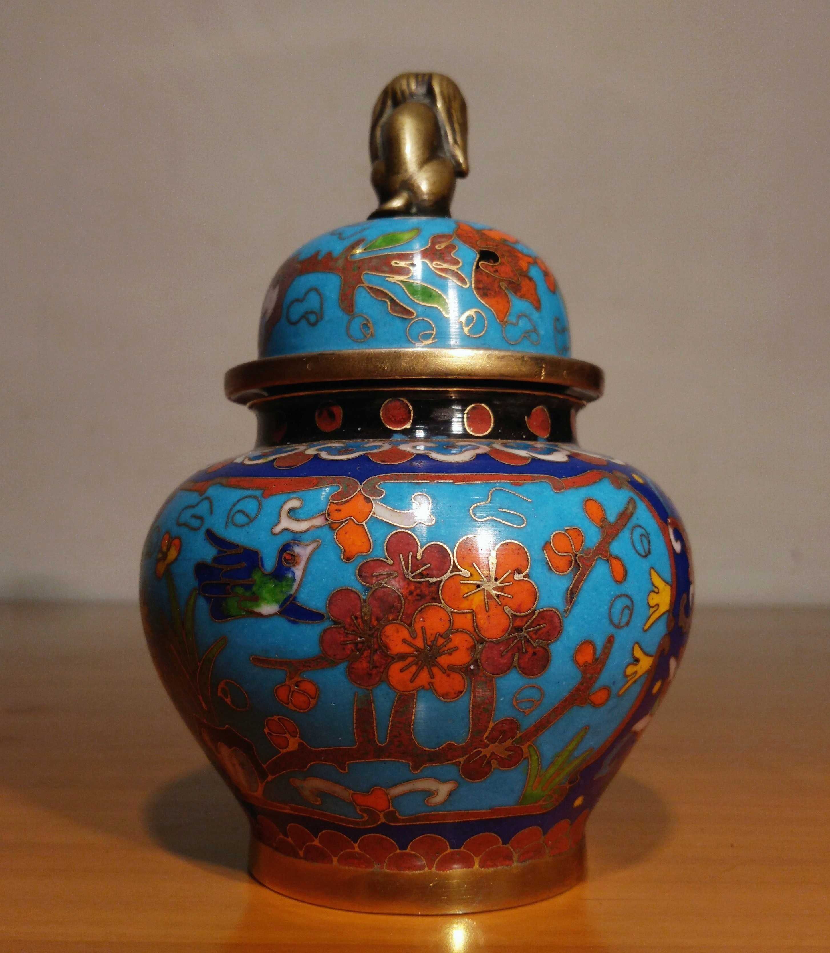 Vas asiatic Feng shui Cloisonne, Lotus si Cires | vechi, RaR