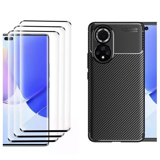 Huawei Nova 9 9 SE - Pachet Husa Carbon Neagra  + Folie Sticla Curbata