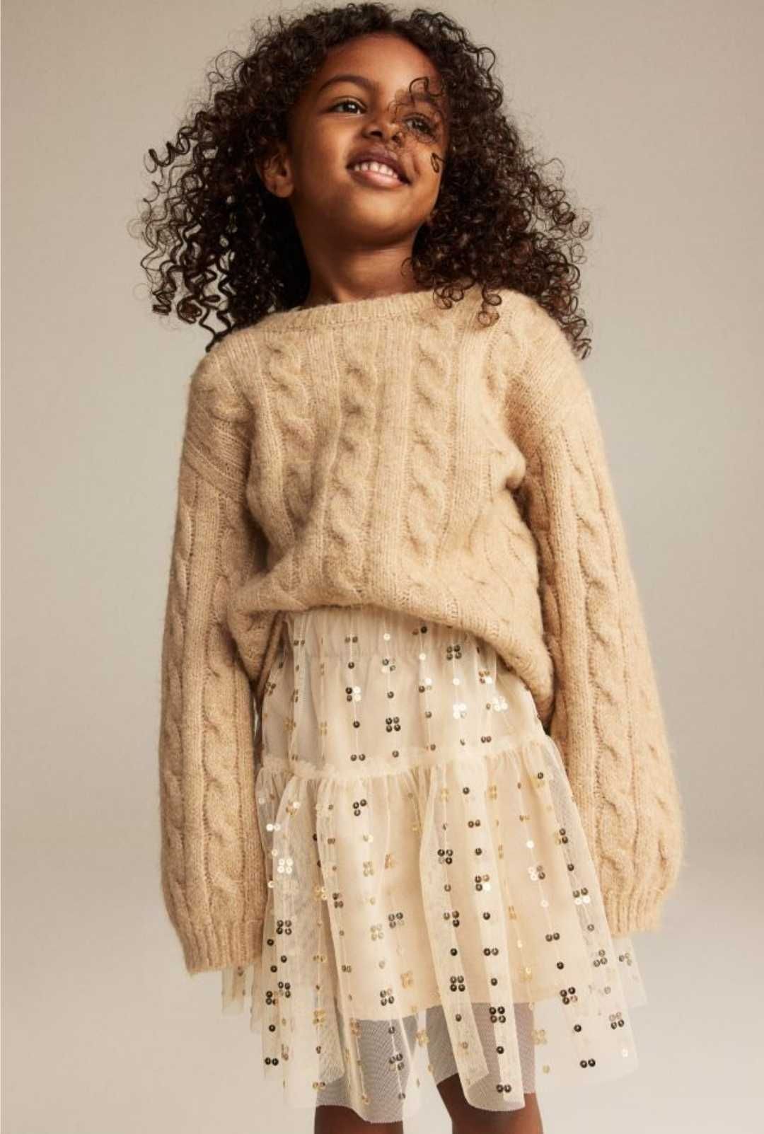 Детска пола НМ с пайети 104 и детски памучен пуловер Sinsay 98см, нови